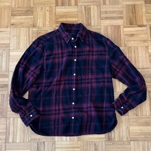 AllSaints Black and Burgundy Plaid Flannel Button-Down Shirt